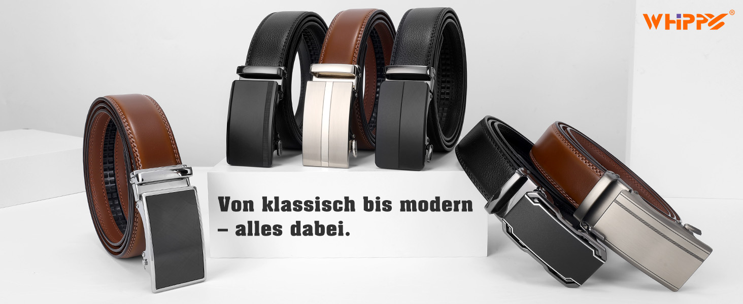 Чоловічий шкіряний ремінь WHIPPY Automatik з регулюванням, ширина 35 мм, колір D-brown, довжина 130 см (підходить для штанів 101-115 см)