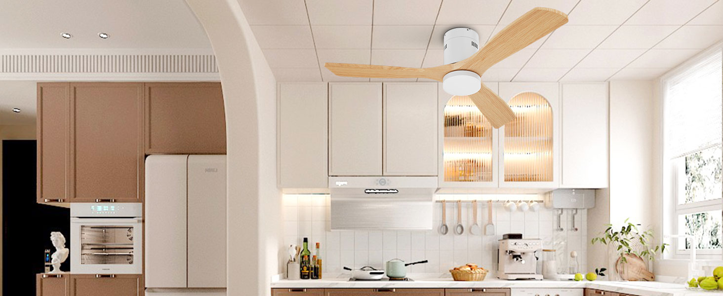 Стеляний вентилятор Holz з підсвічуванням, регулюванням яскравості LED 24W, тихий DC-двигун 38W, діаметр 132 см, з пультом дистанційного керування та таймером, 6 швидкостей, дерев'яний дизайн