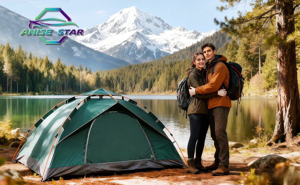 Намет кемпінговий Anise Star 2-3 особи, Pop-Up, 4 сезони, зелений, вітростійкий, 200x220x145 см