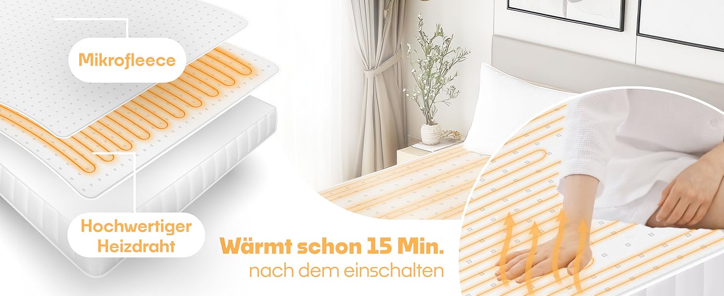 Електрична ковдра KESSER® 150x80 см з автовимкненням та пультом керування | 3 температурні режими | Підігрівальна ковдра для ліжка, матрац, тепла біла ковдра без візерунку