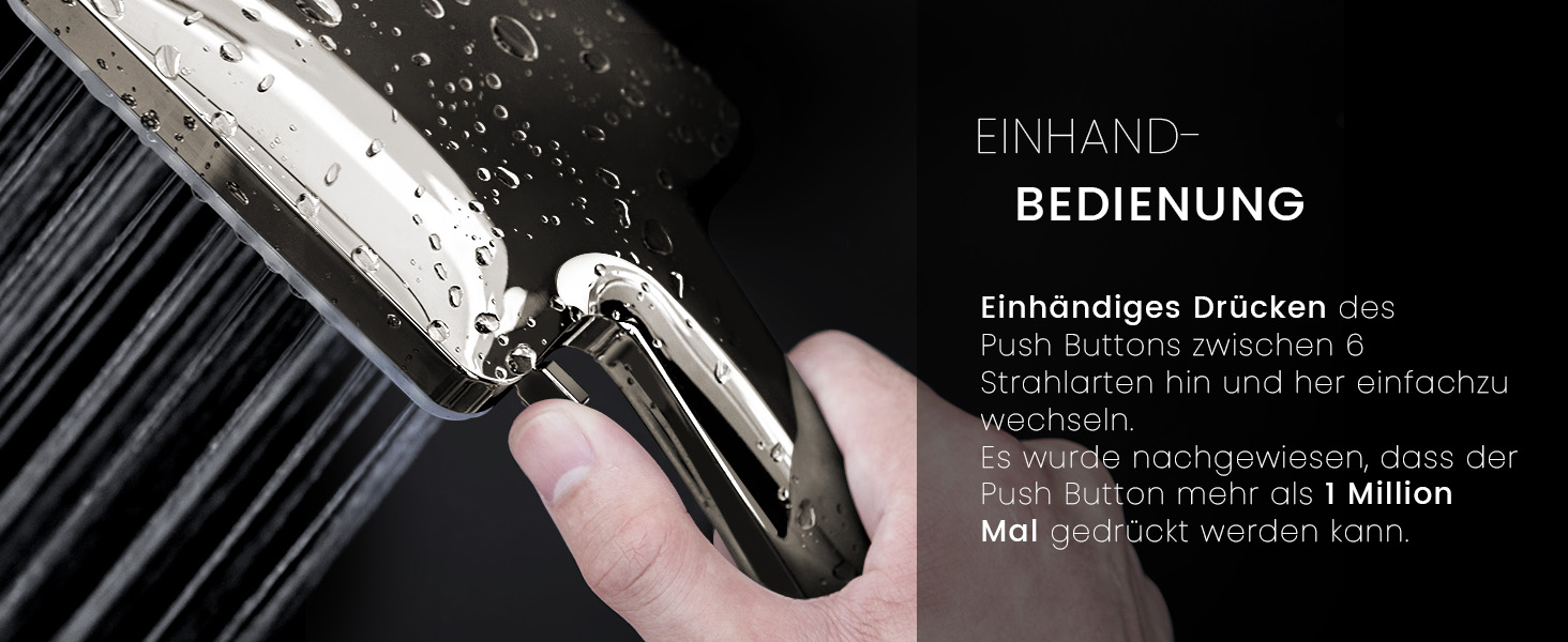 Душова лійка Newentor зі шлангом 1,5 м, високий тиск, 6 режимів, срібна (з золотим душовим краном)