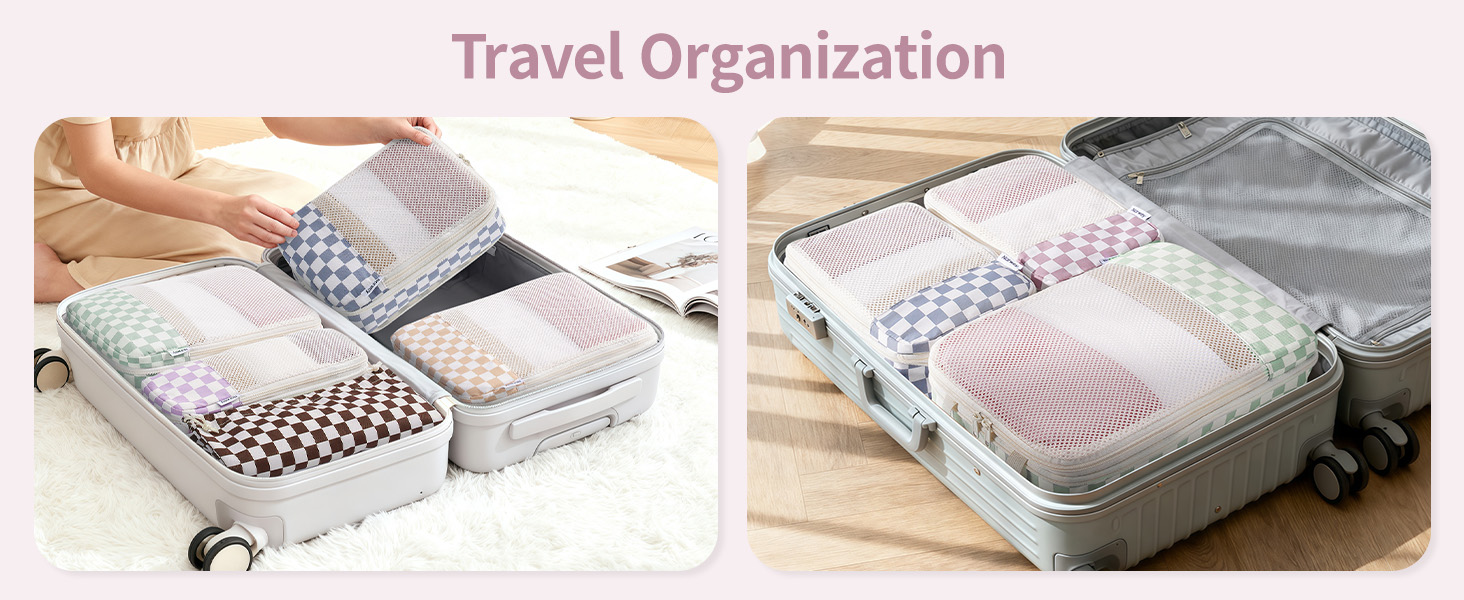 Набір органайзерів для валізи Narwey (6 шт.) - компресійні куби для пакування, рюкзак, органайзери для подорожей (в комбінованому клетчатому стилі)