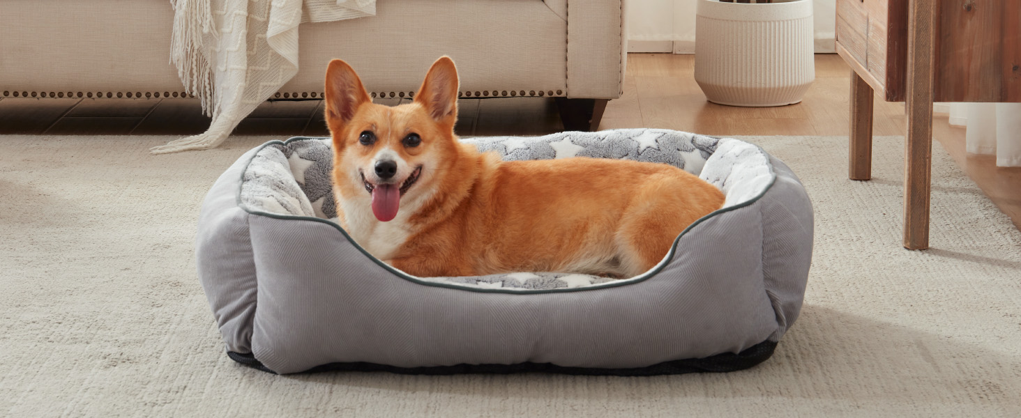 Крісло-лежанка для собак середніх порід FURTIME, кошик для собак, лежанка для собак, м'яка, з неслизьким покриттям, сіра/зірки, L (76x61x23 см)