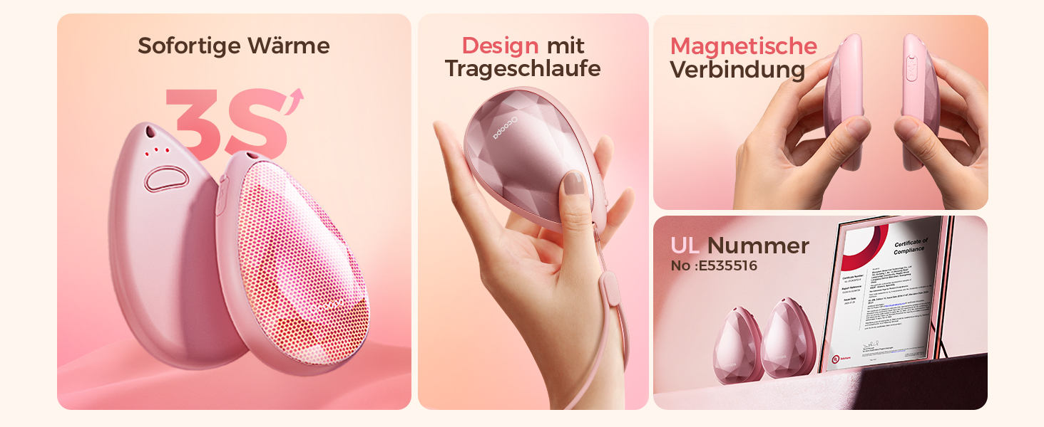 Електричні грілки для рук OCOOPA 2 шт., стильні, у формі діаманта з магнітом, акумуляторні, для жінок, подарунок на Новий рік, для Рейно, туризму, кемпінгу