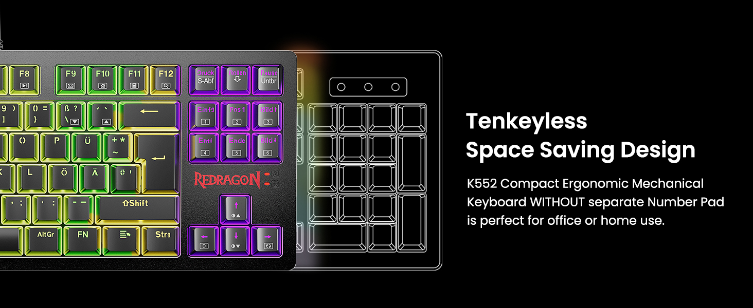 Redragon K552 Комплект: Механічна клавіатура та миша для геймінгу з RGB-підсвічуванням, brown switches, 4200 DPI, QWERTZ DE Layout