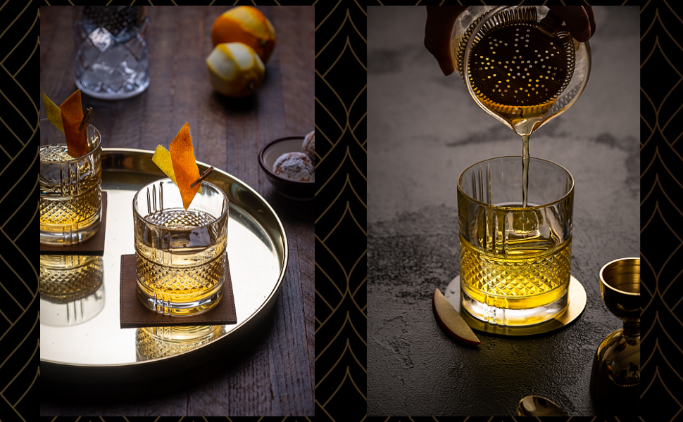 Склянки для віскі Kristall – набір 2 шт (340 мл) Reserve для віскі, бурбону та коктейлів Old Fashioned – подарунковий набір у коробці з золотою фольгою