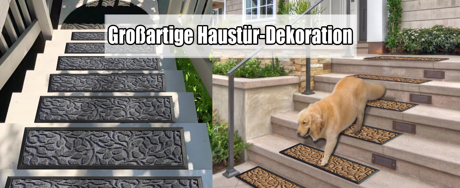 Гумові килимки на сходи зовнішні Aucuda, 6 шт., 76x22 см, сірі, антиковзкі, вологостійкі, теплоізоляційні для вулиці