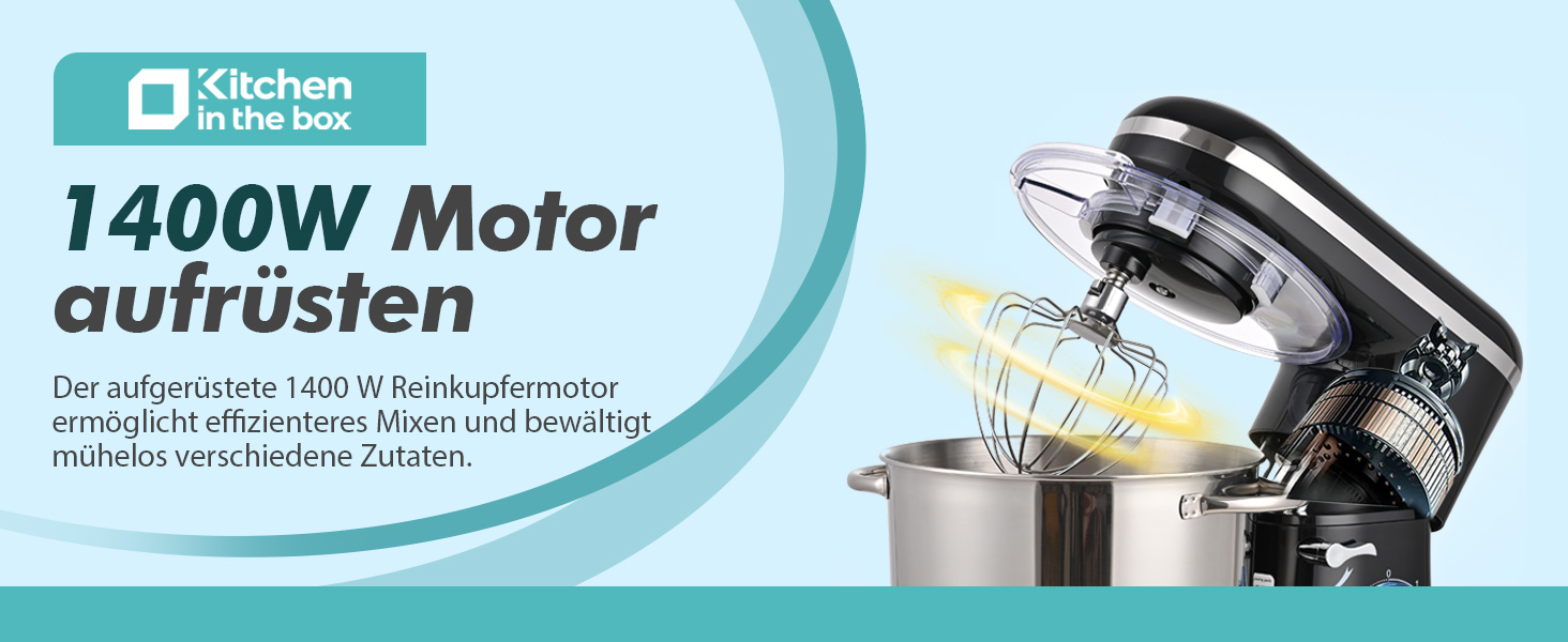 Кухонна машина Küchenmaschine 6.2 л, 1400 Вт, 6 швидкостей, з набором насадок (міксер, гак для тіста, вінчик), чорний колір