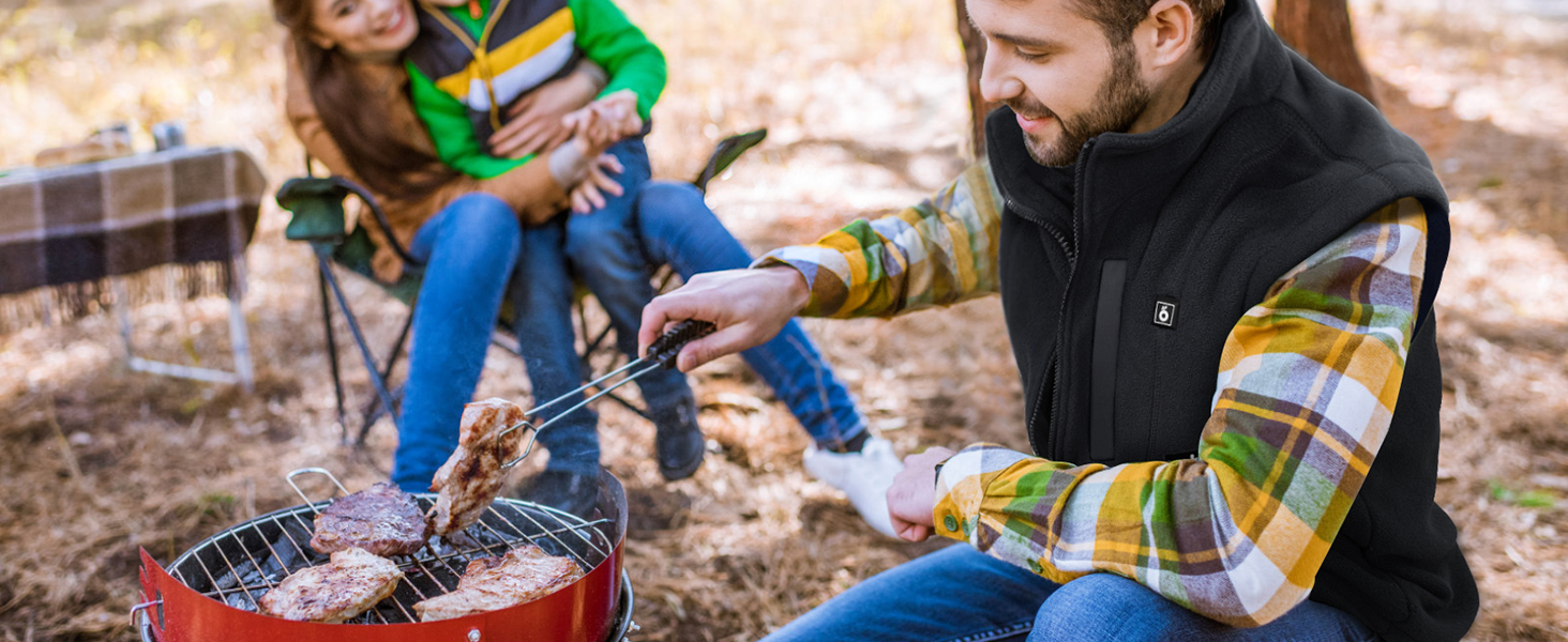 UNBON Грівальна жилетка для чоловіків, флісова жилетка з підігрівом, Powerbank 10000mAh, USB, 3 режими нагріву, 6 зон нагріву, чорний