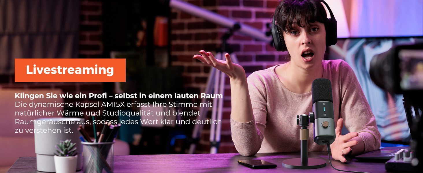 Динамічний мікрофон NearStream USB/XLR для ПК, геймінгу та стрімінгу з регулюванням гучності, кнопкою Mute, ізоляцією голосу, сумісний з MAC, PS4, PS5, мікшером (AM10X/AM15X)