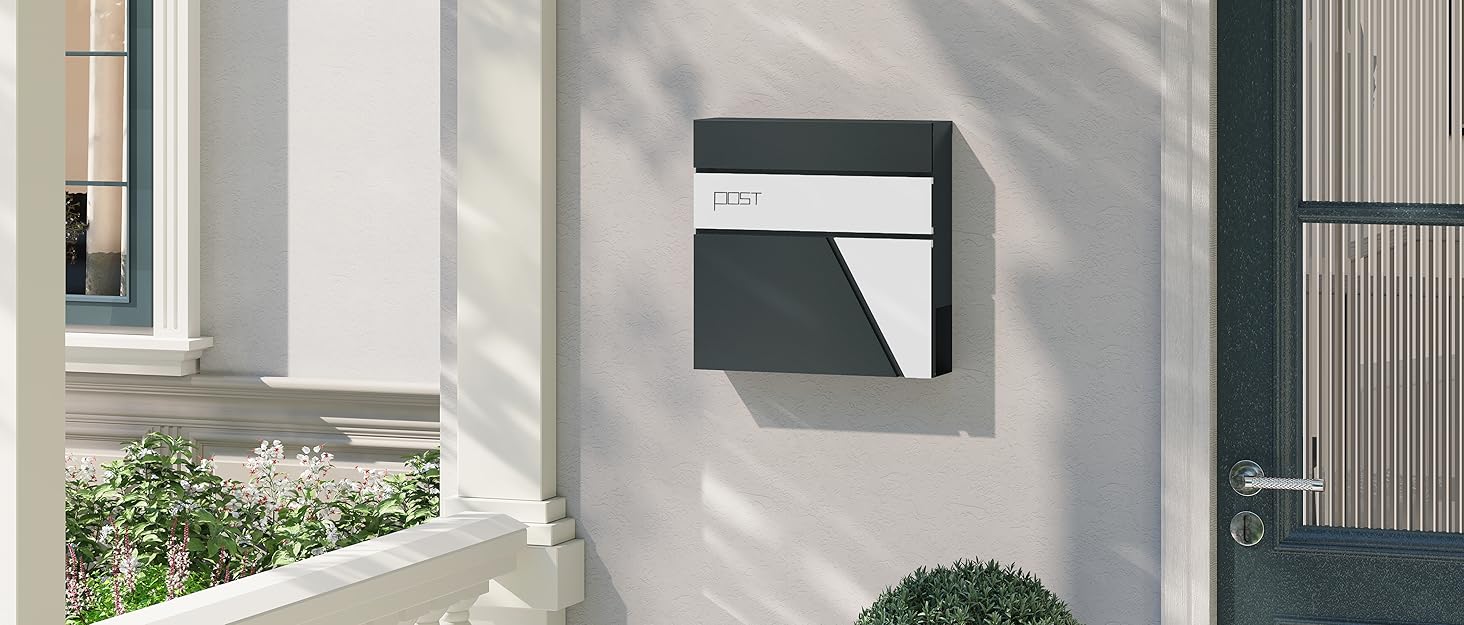 Поштовий ящик WOLTU з газетницею та вікном для імені, замиканий, 2 ключі, антрацит, 30.5x33.5x9 см