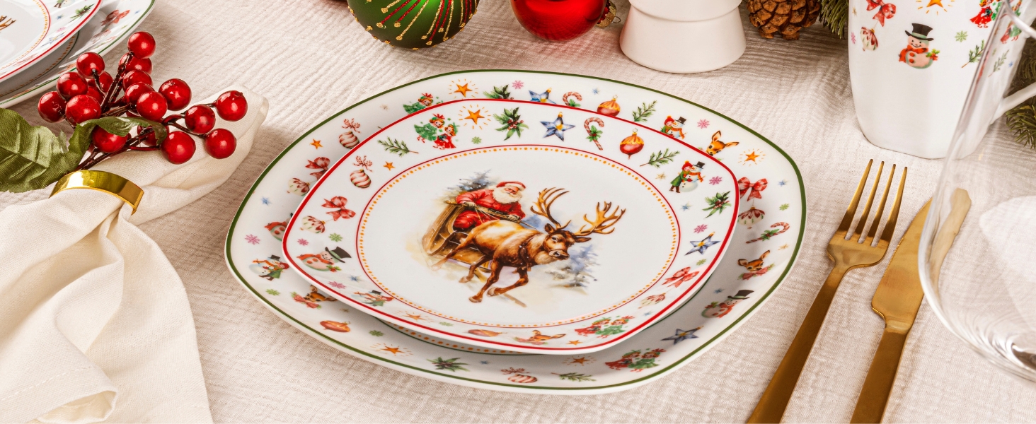 SÄNGER Tafelservice Bilgola: 18-Piece White Dish Set for 6 - Premium Porcelain Dinnerware Set with Soup, Dessert & Dinner Plates | Christmas Design