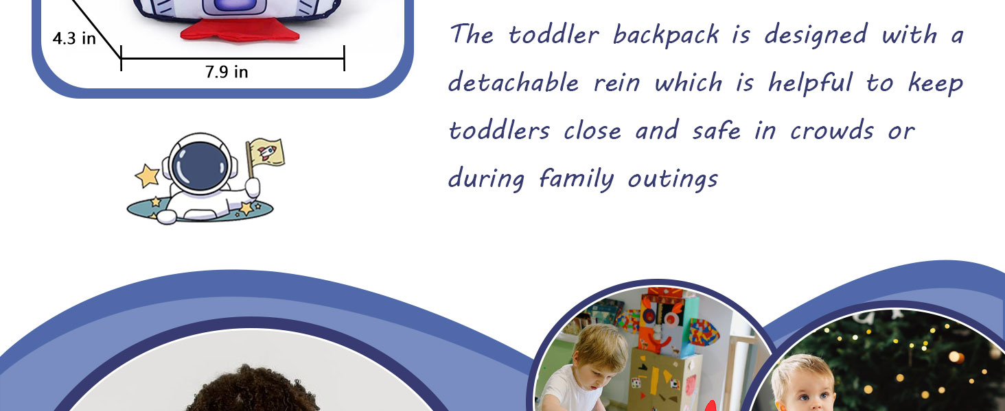 Дитячий рюкзак для садка та школи Kinderrucksack, темно-синій, з поворотком, для дітей 1-3 років, форма ракети