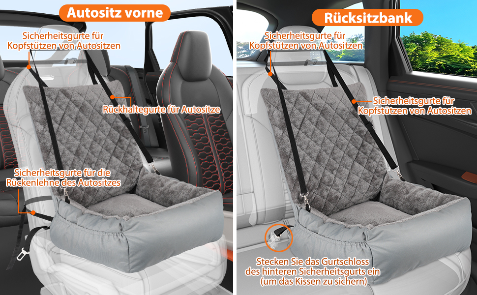 Автокрісло для собак SIVEIS - зручне ліжко з кишенею, захист від подряпин, з ременем безпеки (02-Сіро-блакитний)