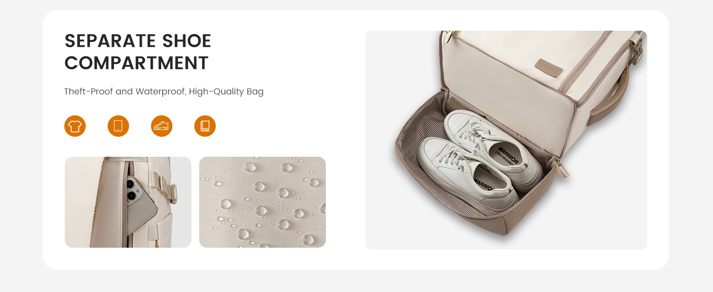 LOVEVOOK Рюкзак для ручної поклажі 40L з окремим відділенням для взуття, жіночий, для подорожей (3 шт.) Бежевий, Зелений