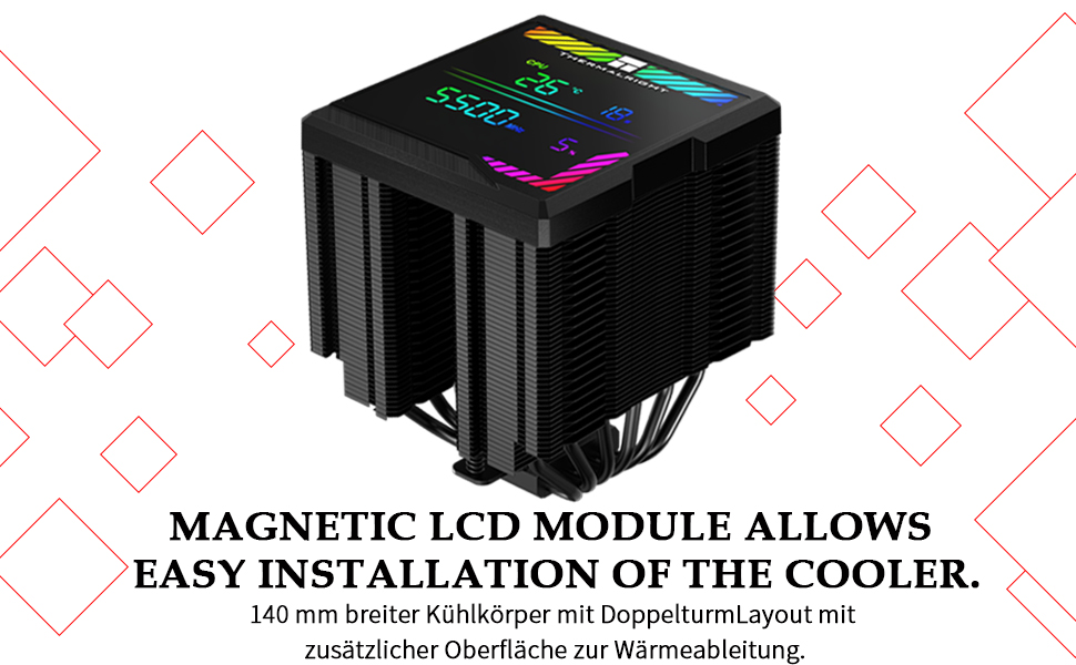 Кулер для процесора Thermalright Peerless Assassin 140 Digital White, двовежевий, 6 теплотрубок, 2 PWM вентилятори, з цифровим дисплеєм, для AM5, Intel LGA1851/1700