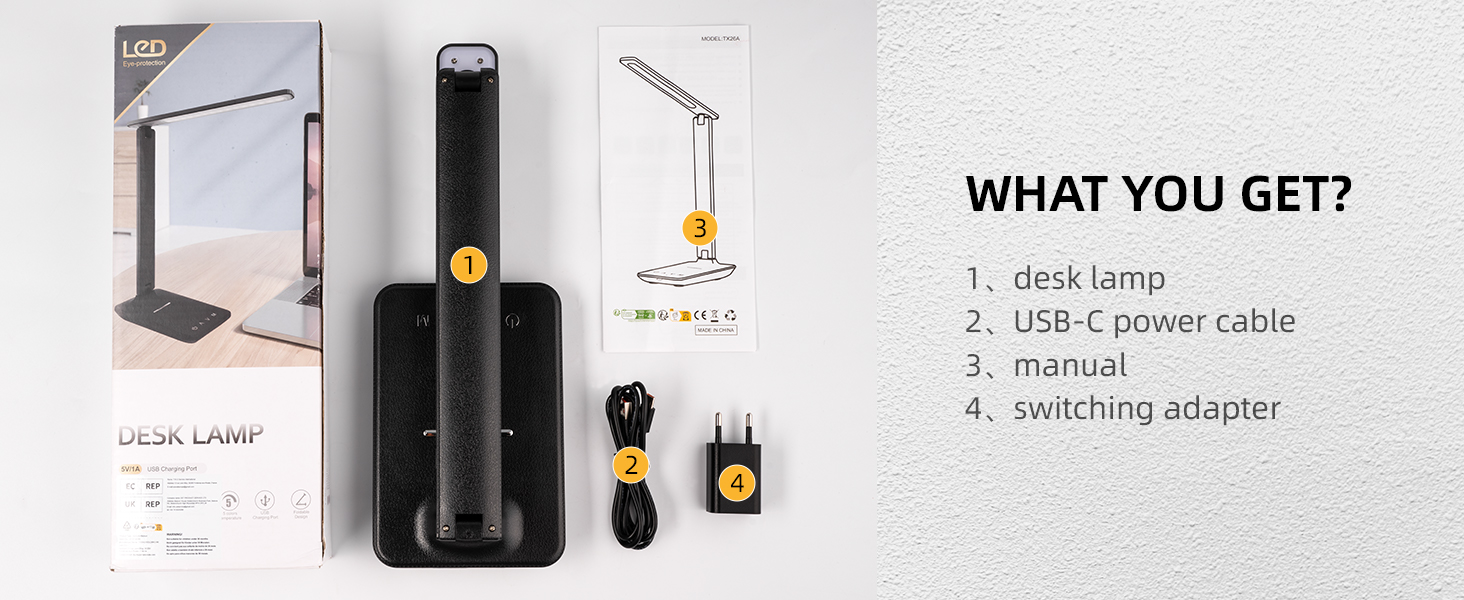 LED лампа настільна диммерна з USB, 5 кольорів та 5 рівнів яскравості, торчкова панель для читання, дитяча, для спальні, офісу, чорна