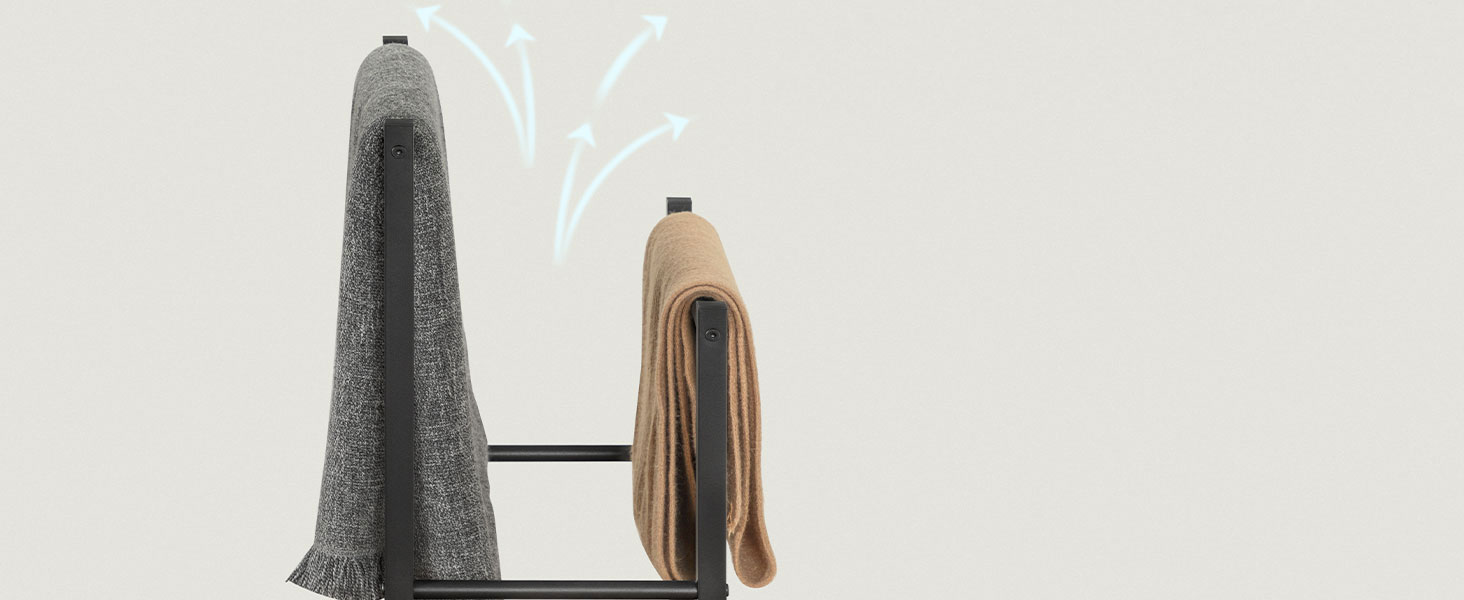 HOOBRO Тримач для рушників, підставка для рушників, рейли для рушників стоячі з 2 перекладинами, для рушників, одягу, ковдр, газет, економія місця, стабільний, білий та натуральний колір EWN02LB01 Білий + Натуральний (Темно-коричневий + Чорний)