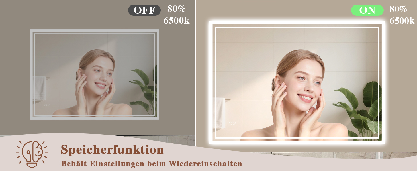 Дзеркало для ванної кімнати з підсвічуванням LED, антизапітніння, сенсорний вимикач, регулювання яскравості, 3 кольори світла, овальне, 50x70 см