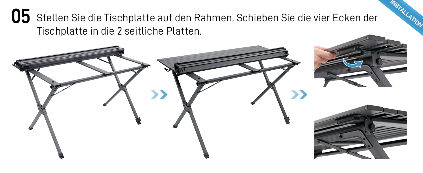 Розкладний туристичний стіл EVER ADVANCED 120x70 см, алюміній, 100 кг, сірий