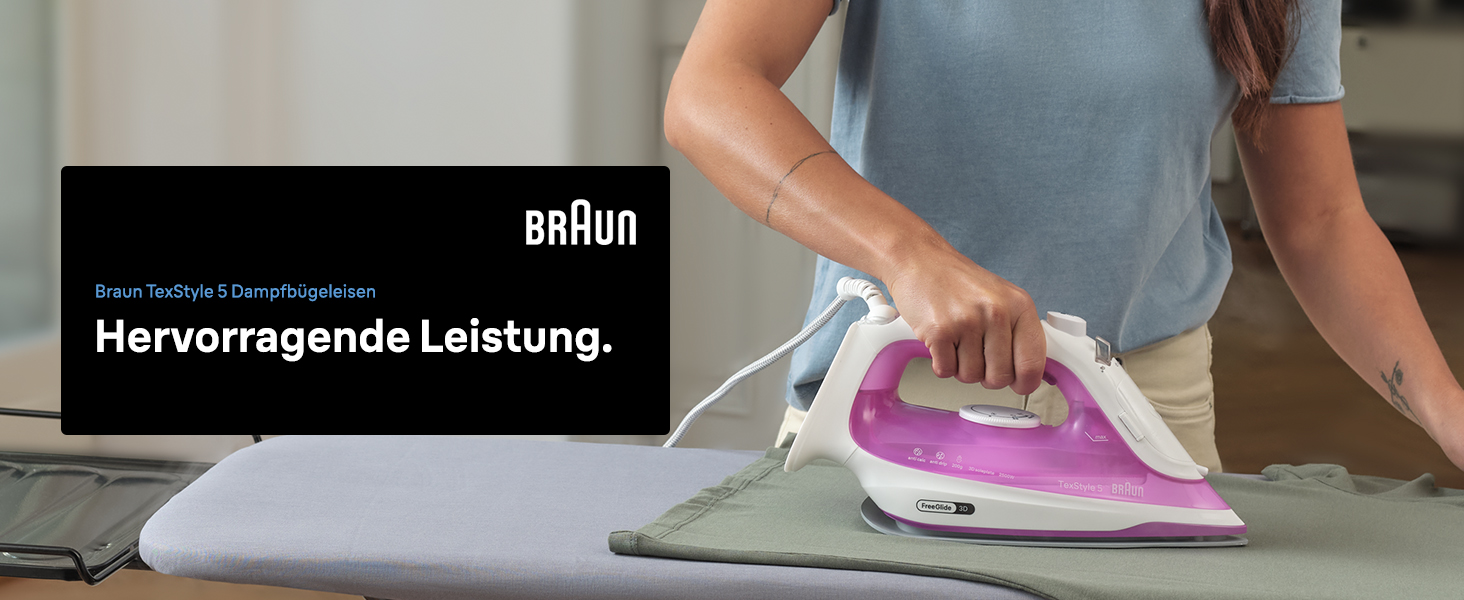 Праска від Braun TexStyle 5 SI5225 PU з підошвою FreeGlide 3D, вертикальним відпарюванням та антикапелевою системою, 200 г/хв, 2500 Вт, білий/фіолетовий