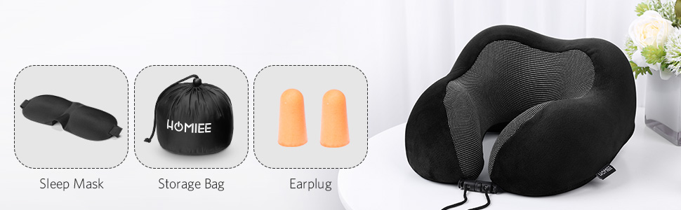 Подушка для шиї Homiee, ортопедична, з memory foam, для подорожей, авто, офісу, чорна