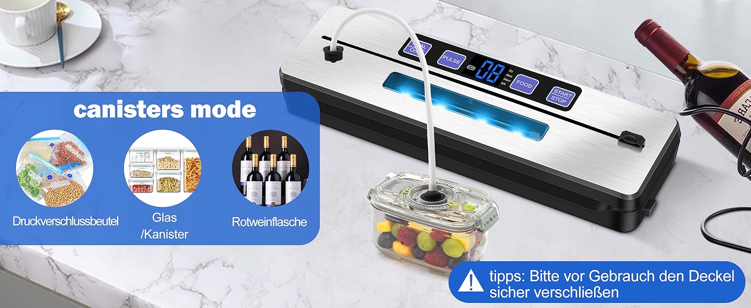 Вакуумний упаковник KLGFI 7-в-1: професійний, з подвійною зварювальною лінією, з різаком та цифровим таймером, комплект з 50 пакетами, срільно-чорний