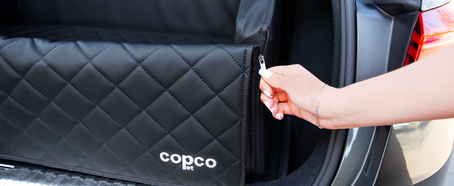 CopcoPet Автомобільне ліжко для собак у багажник, 110x90x38 см, штучна шкіра, захист багажника, водовідштовхувальне, стійке до подряпин, нековзне, міцне з захисним покривалом, чорне, 110 x 90 см