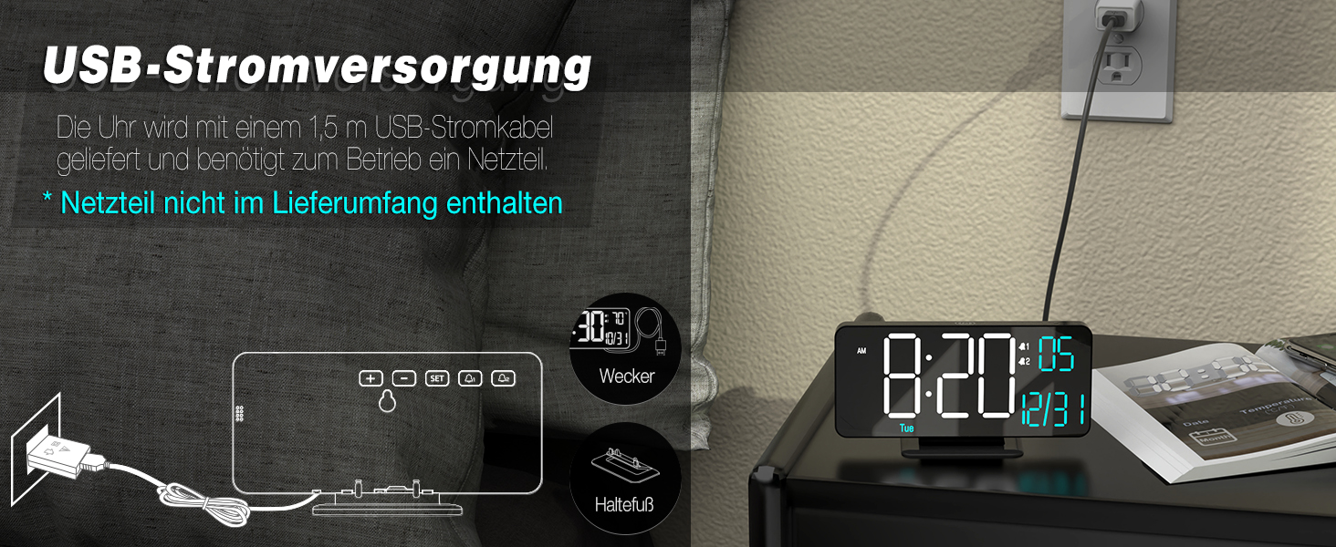 Цифровий LED будильник для спальні KOSUMOSU 6.7