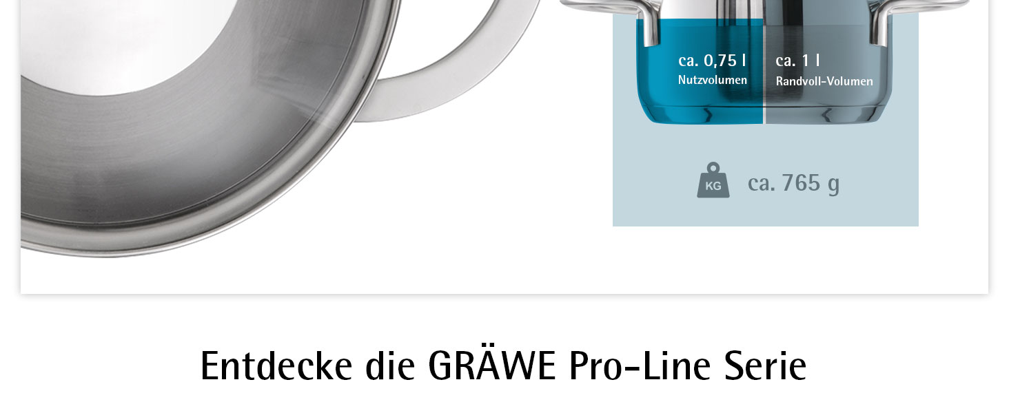 Каструля GRÄWE Pro-Line з кришкою з термостійкого скла, 3 л, для індукційних плит, нержавіюча сталь, діаметр 14 см