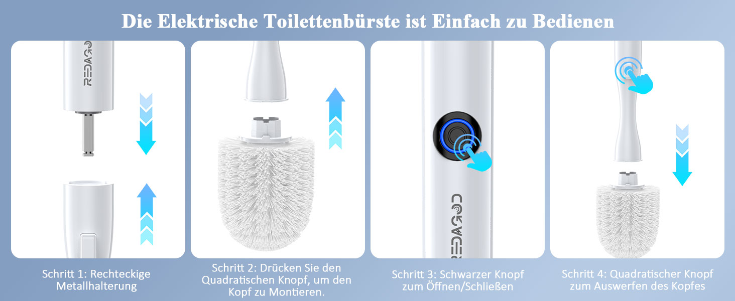 Електрична щітка для унітазу Redagod з настінним кріпленням, подвійним контейнером та змінною насадкою (5 одноразових серветок) з бризкозахистом, 1 шт.