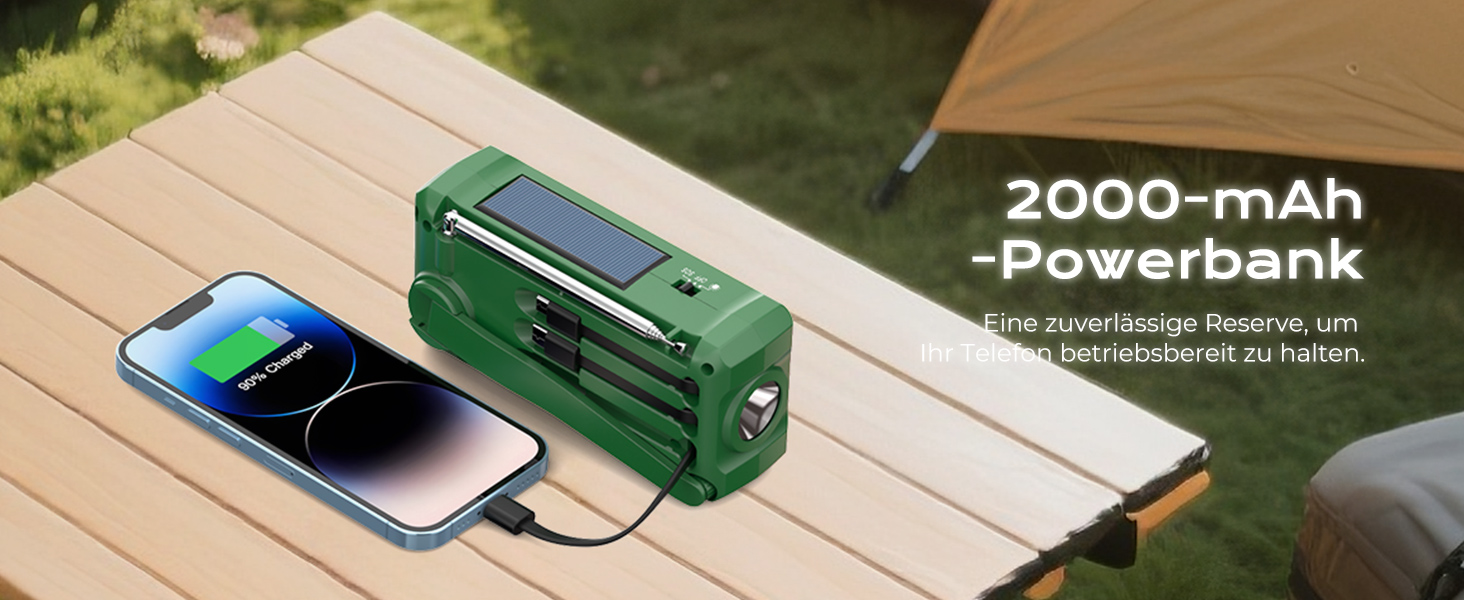 Радіо PRUNUS J-366 FM/AM/SW з ручним заводом, акумулятором 2000mAh та функцією зарядки телефону - аварійне радіо з ліхтариком, SOS сигналом, для подорожів, чорне/зелене
