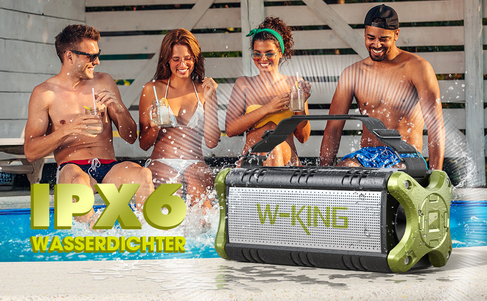 W-KING Портативна Bluetooth Колонка 90W з Глибоким Басом, 40 годин роботи, IPX6, Powerbank, TF-карта, NFC, AUX, Bluetooth 5.0, Зелена