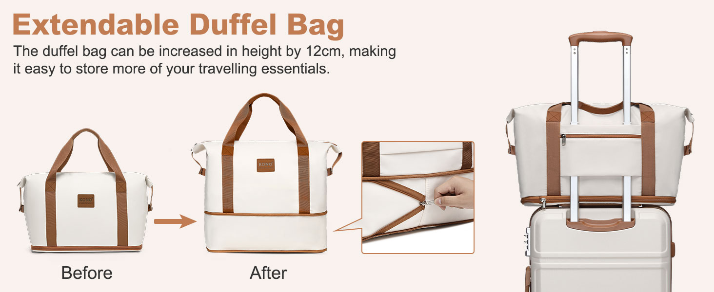 Набір валіз KONO 4 в 1: ручна валіза 55 см, косметичка, сумка для ручної поклажі, кульшова сумка (кремовий білий)