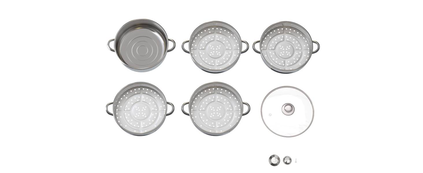 Нержавіюча каструля-пароварка з 5 шарами, велика пароварка для дому та комерційного використання, суповарка, пароварка (срібна, 30 см)