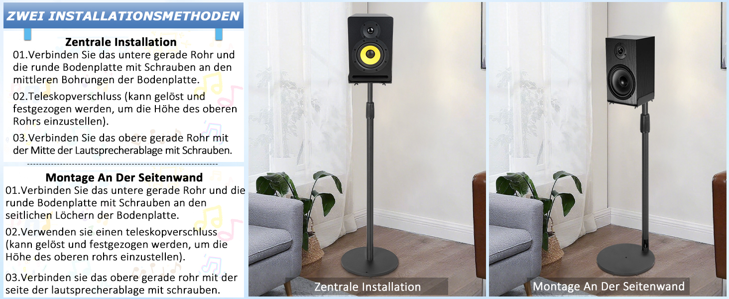 Підставка для колонок, 2 шт., регульована висота 86–127 см, з кабельною організацією, для невеликих колонок, вантажопідйомність 3.6 кг