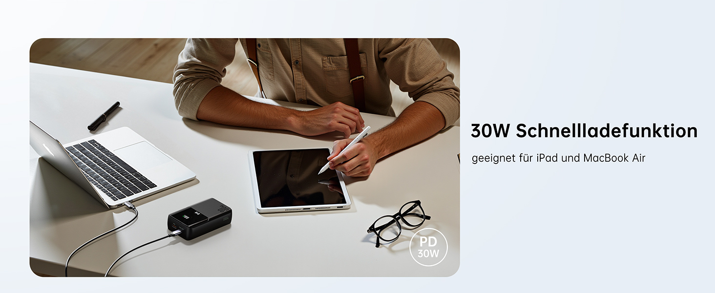 Power Bank Selore&S 20000mAh 30W з USB-C, LED дисплеєм та 4 виходами. Чорний. Сумісний з iPhone, MacBook, iPad, Samsung Galaxy