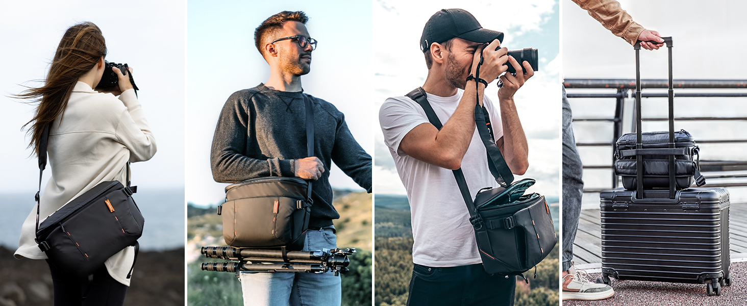 PGYTECH OneMo Sling Camera Bag 7L-9L: Водонепроникна фотосумка на плече для Sony, Canon, Nikon, DJI Mini 4 Pro, Avata 2, Mavic, зі штативом та ноутбуком, чорна
