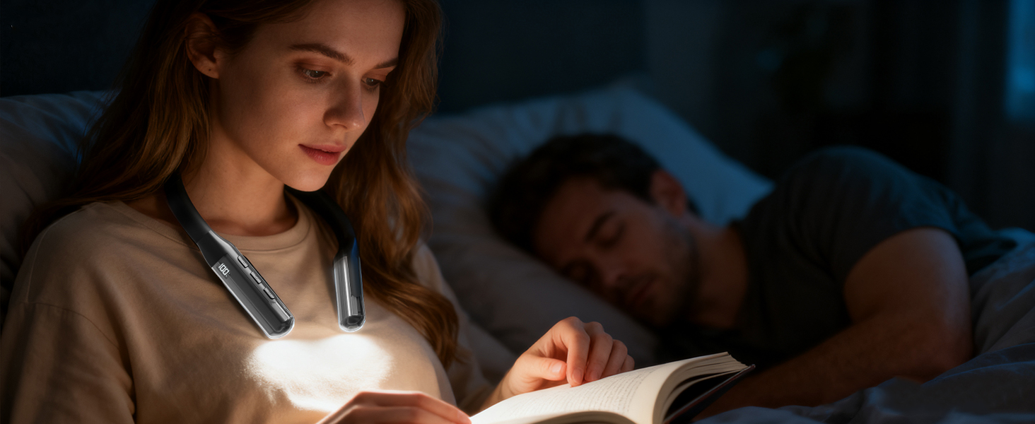 Ліхтар на шию LQWELL для читання, в'язання, рукоділля: LED лампа з регульованою яскравістю та кольором, акумуляторна, чорна