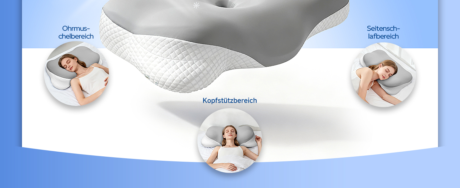 Подушка Ecliptron з піною з пам'яті: ергономічна подушка для шиї, дихаюча, знімний чохол, для тих, хто спить на боці, спині та животі (сіра)