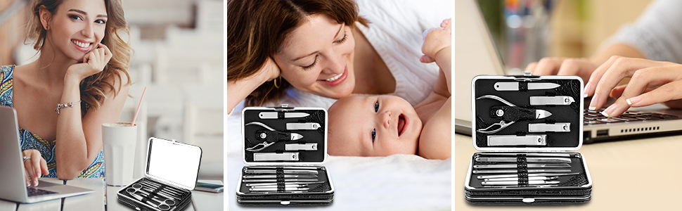 Набір для манікюру та педикюру CestMall 21 шт. з нержавіючої сталі. Професійний набір для манікюру та педикюру з нержавіючої сталі для чоловіків та жінок. Набір інструментів для догляду за нігтями з шкіряним кейсом, чорний