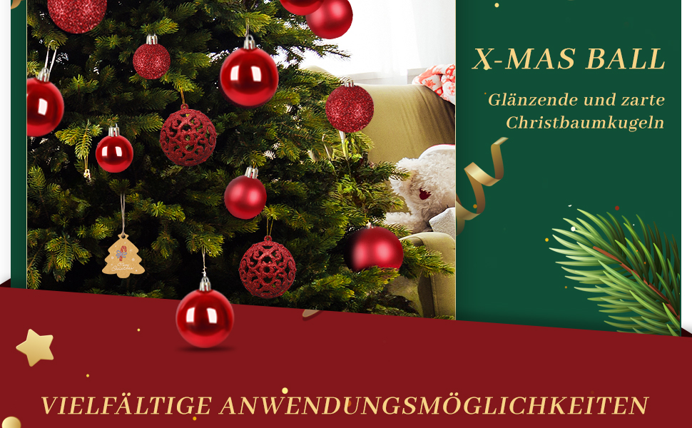 Набір прикрас для ялинки 141 шт. з пластику: матові, глянцеві, з блискітками, з вирізанням. Декоративні кулі для ялинки, червоні. Прикраси для дому та вулиці