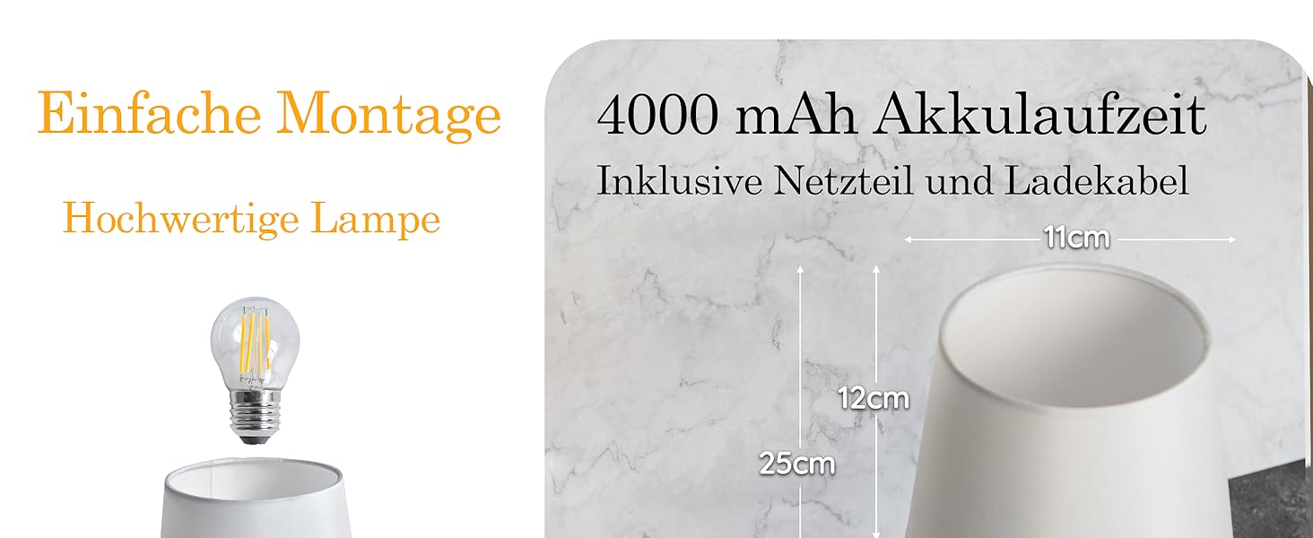 Бездротова лампа настільна акумуляторна 4000mAh, тепле світло 2700K, торшери з сенсорним керуванням, адаптер/кабель для зарядки, для спальні, подарунок (золотиста)