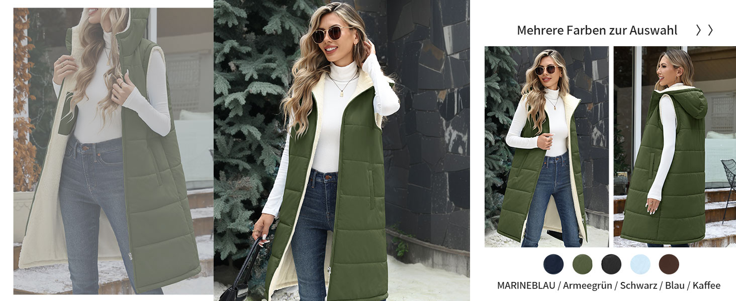 Жіноча довга жилетка Vancavoo з капюшоном на осінь/зиму: степкова, без рукавів, з флісовою підкладкою, тепла, чорна, розмір L