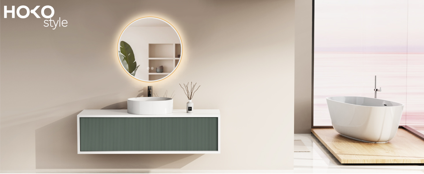 Дзеркало для ванної кімнати HOKO ULM 60см з підсвічуванням LED, антизапотівачем та сенсорним вимикачем, кругле, золото (60x60 см)