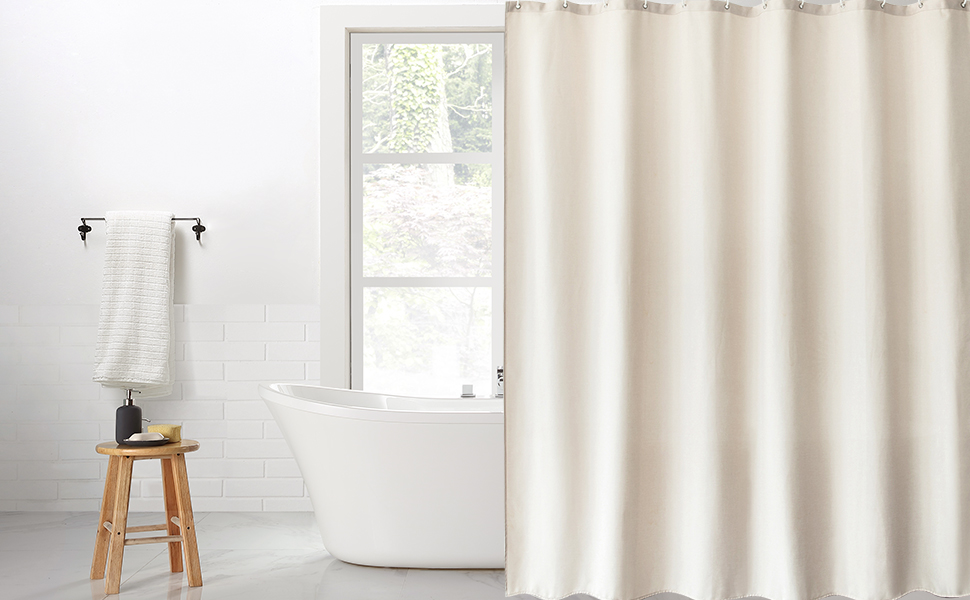Штора для ванної кімнати льон з металевими кільцями, бежева 182x182 см - Водонепроникний текстильний комплект для ванни
