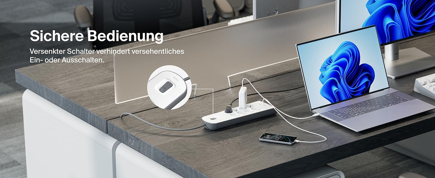 Мережевий фільтр Belkin з 8 розетками, захистом від перенапруги та USB-портами (2.4A), 2 м кабелю, для дому та офісу