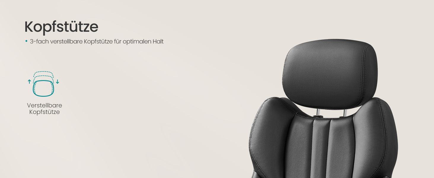 Крісло офісне SONGMICS, геймерське, регульована підголовник, функція гойдання, регульовані підлокітники, чорне, OBG65BK