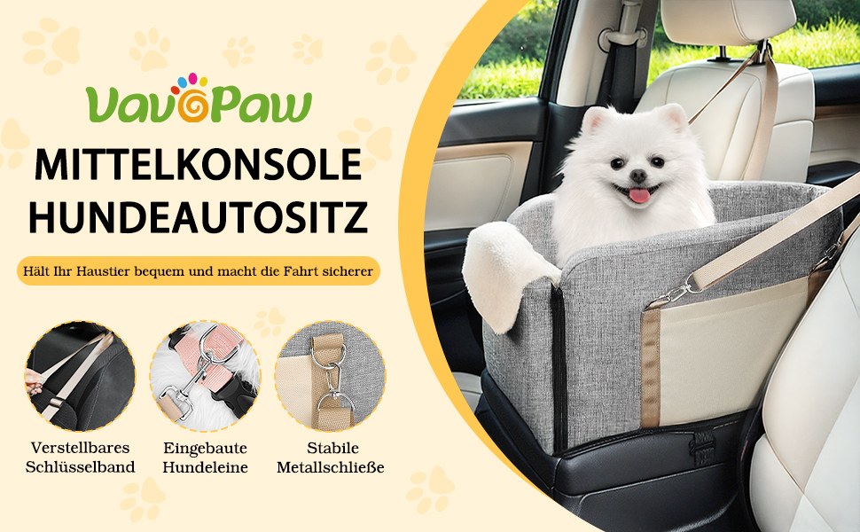 Автокрісло для собак VavoPaw: зручне ліжко для маленьких собак та котів (до 5.5 кг), сіре, універсальна консоль