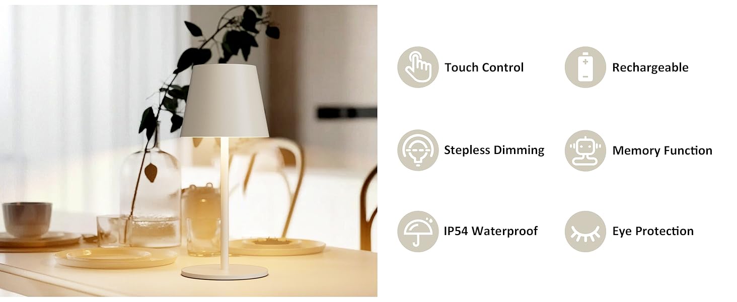 Світлодіодний акумуляторний настільний світильник 26 см, 5000mAh, IP54, 2 шт. (Бежевий) - кемпінговий, для ресторану, спальні, бару